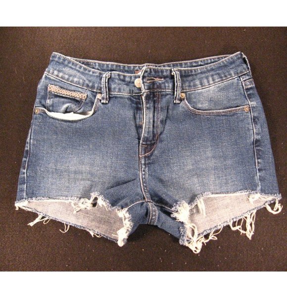 LEVIS CUTOFF JEANS SHORTS Womans Size 27Juniors Daisy Dukes Blue Denim Stretch - Picture 1 of 9